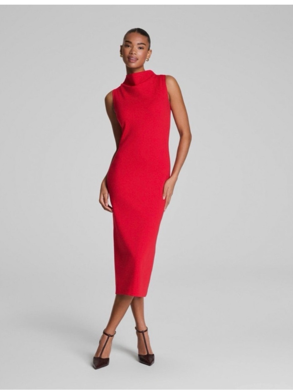 Spanx Sleeveless Red Mock-Neck Midi Dress